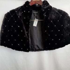 Bebe Black Quilted Faux Fur Cape